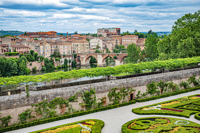 High angle view of buildings in city