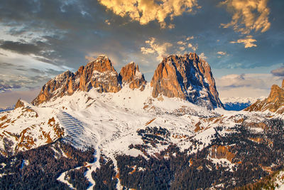 Panoramic view of snowcapped mountains against sky