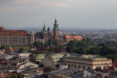 High angle view of buildings in city