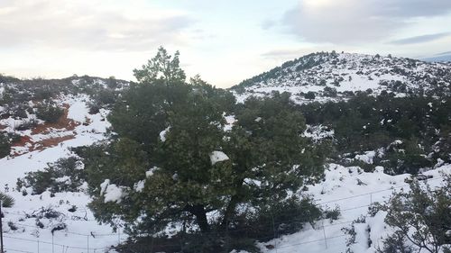 Scenic view of snow covered mountains