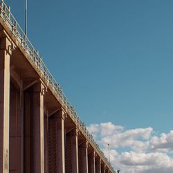 Low angle view of dam against blue sky