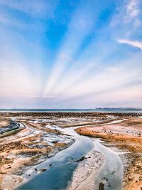 Scenic view of snow covered land against sky