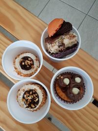 High angle view of dessert in plate on table