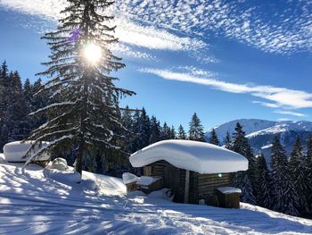 Snow covered landscape against sky