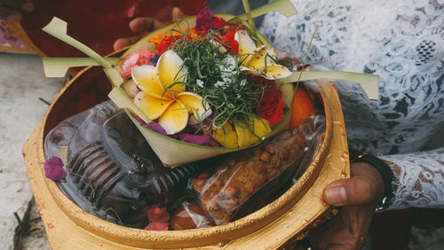 High angle view of vegetables on table in bali cultural