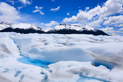 Snow covered landscape against sky