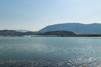 Scenic view of lake against clear sky