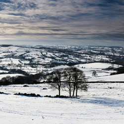 Scenic view of snow covered landscape against sky