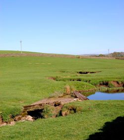 Scenic view of land against clear sky