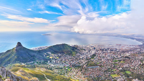 Aerial view of townscape against sky