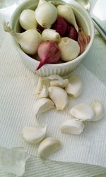 High angle view of fruits in bowl on table