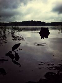 Scenic view of calm lake against cloudy sky