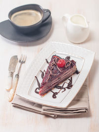 High angle view of dessert in plate on table