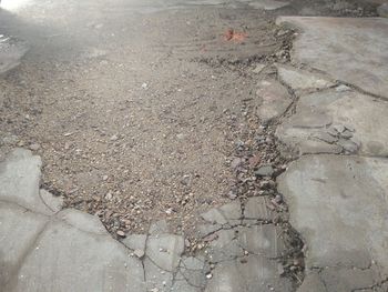 High angle view of cracked road