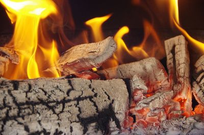 Close-up of fire on wood