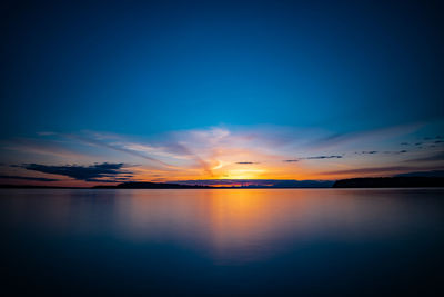 Scenic view of sea against romantic sky at sunset