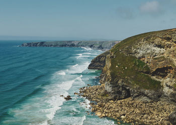 Scenic view of sea against sky near bedruthan steps