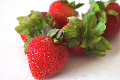 Close-up of strawberries on table