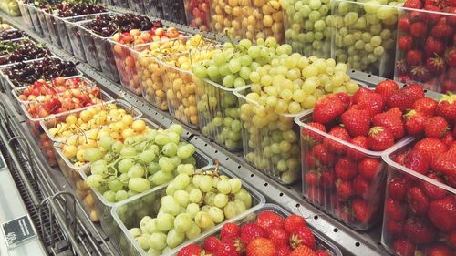 Close-up of fruits on display for sale