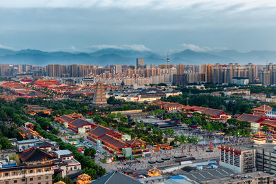 High angle view of townscape against sky in china
