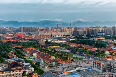 High angle view of townscape against sky