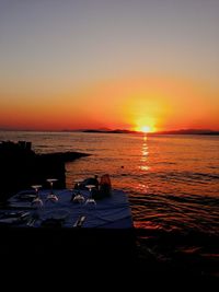 Scenic view of sea against clear sky during sunset