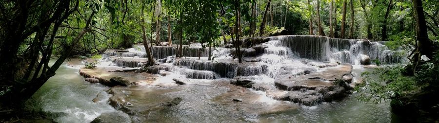 Panoramic view of waterfall in forest
