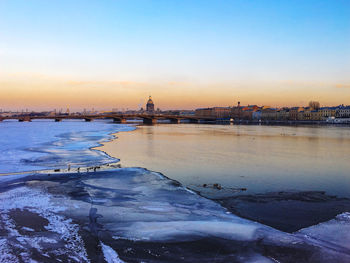 Bridge over river during sunset