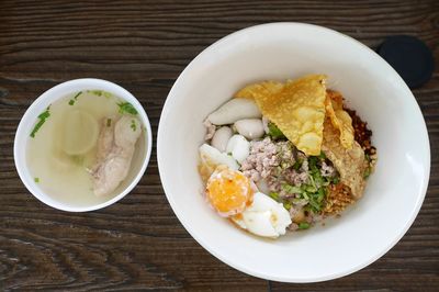 Directly above shot of breakfast served on table