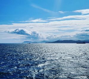 Scenic view of sea against blue sky