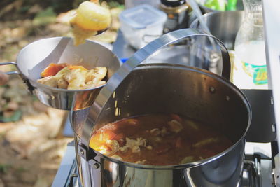 Close-up of food in cooking pan