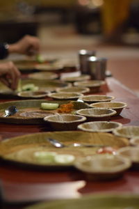 Close-up of food served on table