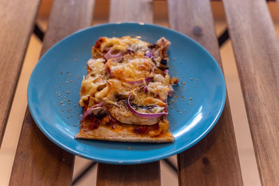 High angle view of breakfast served on table