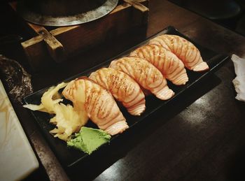 High angle view of sushi served in plate