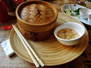 High angle view of food on table