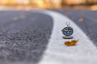 Close-up of toy car on road