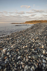 Sunrise at rocky beach on atlantic ocean, acadia national park, maine