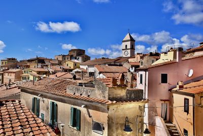 Buildings in town against sky