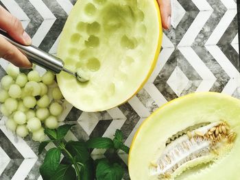 Directly above shot of person holding fruits