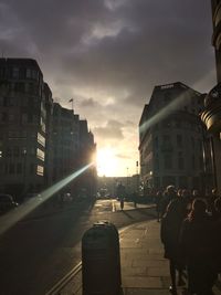 City against sky during sunset