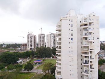 High angle view of buildings against sky