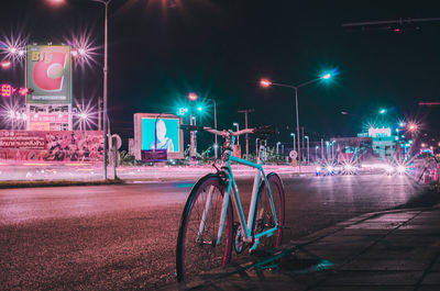 Bicycles on city street at night