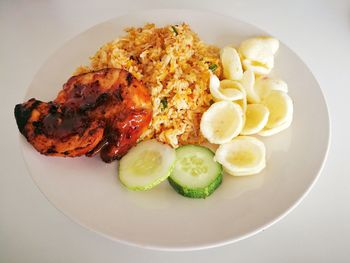 High angle view of food in plate