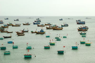 High angle view of boats in sea