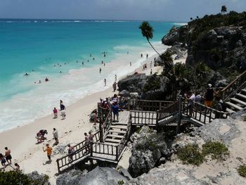 High angle view of people on beach