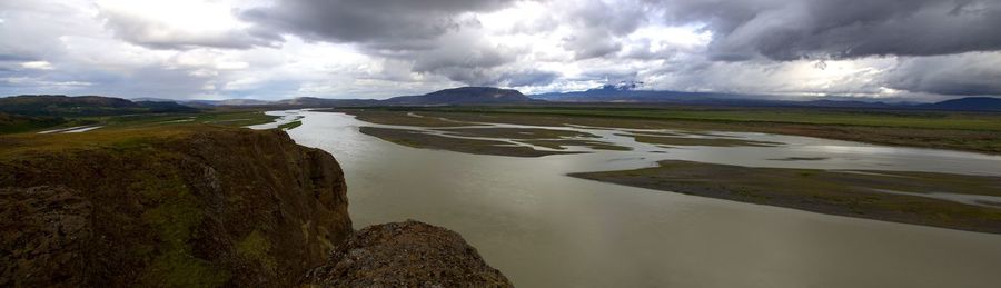 Scenic view of landscape against cloudy sky