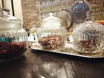 Close-up of glass jar on store