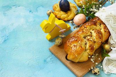 High angle view of food on table