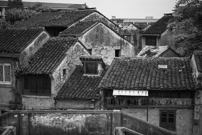 High angle view of roof tile houses