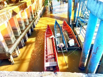 High angle view of canal in city